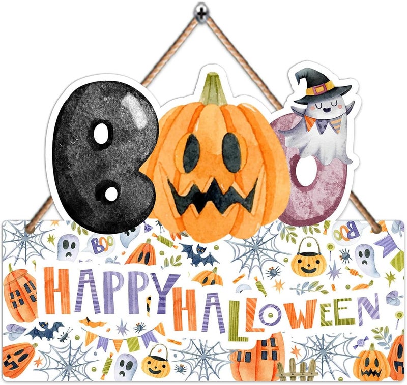 Hatzelou 1PCS Halloween Decoration Wooden Wall Sign, Boo Hanging Sign for Front, Happy Halloween Welcome Sign, Wall Decor for Room Party Indoor Home Decor, Party Decor Supplies - Image 1